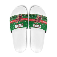 Sudan Christmas Slide Sandals with Green Red Xmas Camel Snowflake and Coat of Arms - Wonder Print Shop