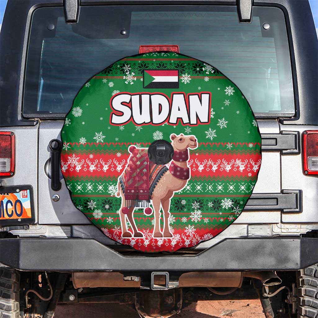 Sudan Christmas Spare Tire Cover with Green Red Xmas Camel Snowflake and Coat of Arms - Wonder Print Shop