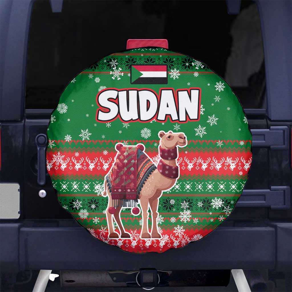 Sudan Christmas Spare Tire Cover with Green Red Xmas Camel Snowflake and Coat of Arms - Wonder Print Shop