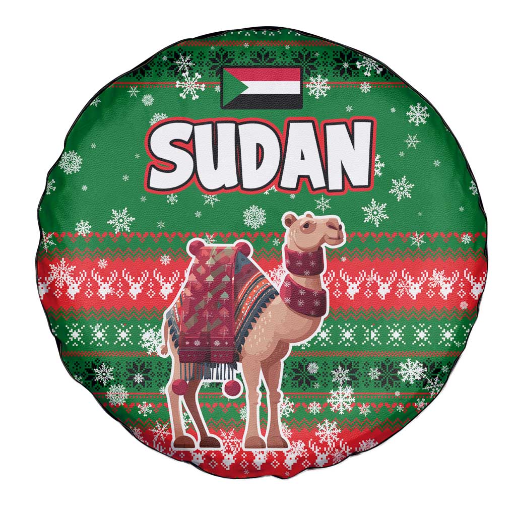 Sudan Christmas Spare Tire Cover with Green Red Xmas Camel Snowflake and Coat of Arms - Wonder Print Shop