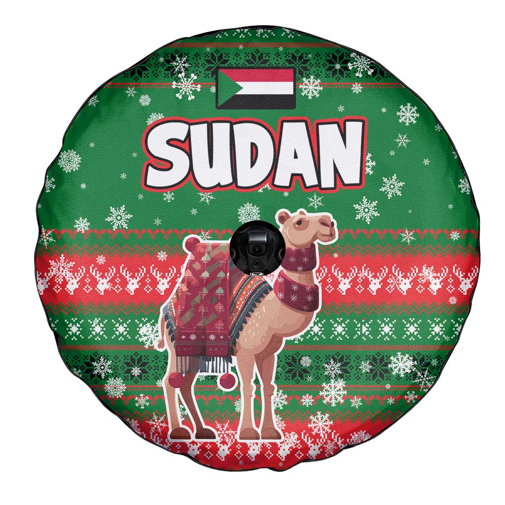 Sudan Christmas Spare Tire Cover with Green Red Xmas Camel Snowflake and Coat of Arms - Wonder Print Shop