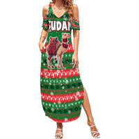 Sudan Christmas Summer Maxi Dress with Green Red Xmas Camel Snowflake and Coat of Arms - Wonder Print Shop