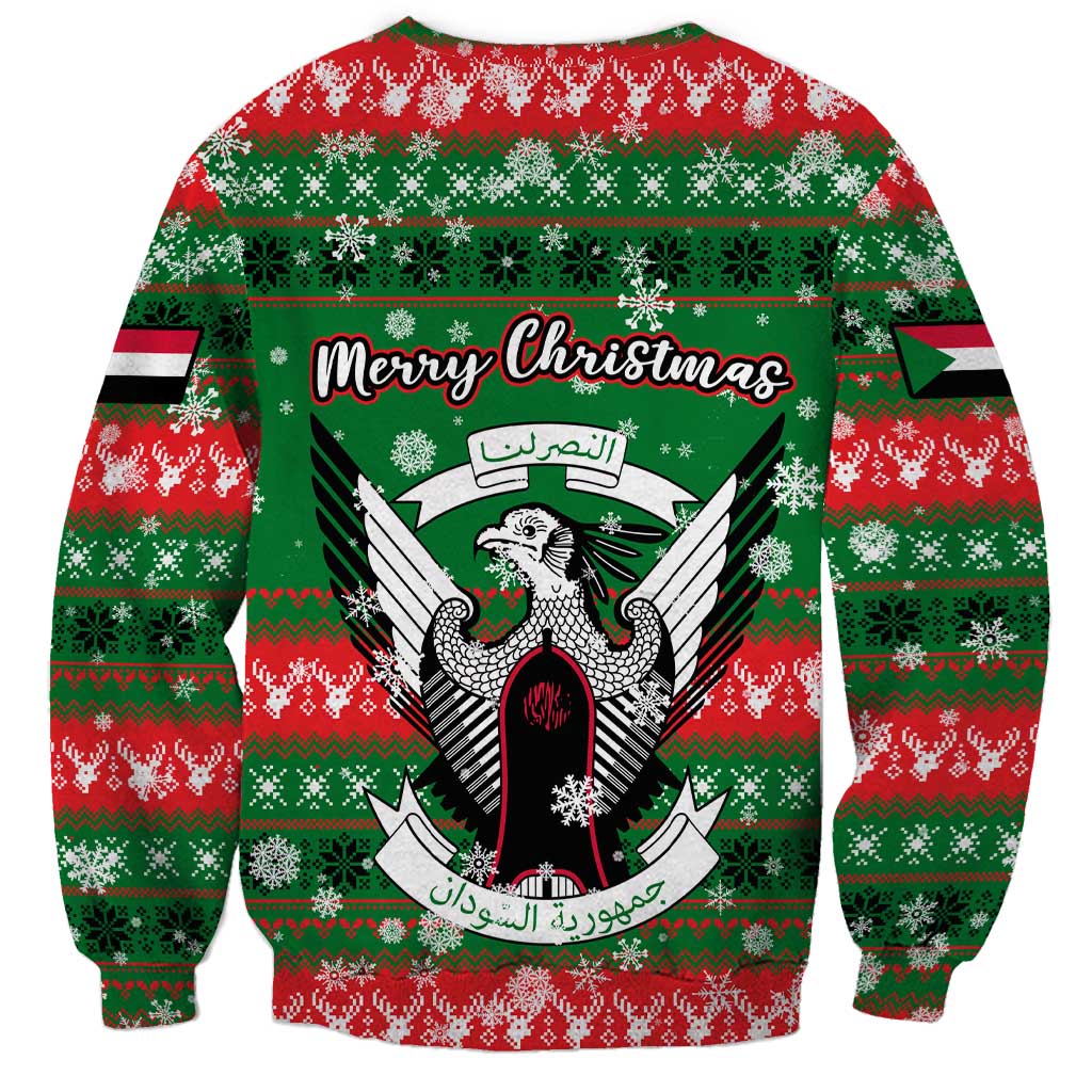 Sudan Christmas Sweatshirt with Green Red Xmas Camel Snowflake and Coat of Arms - Wonder Print Shop