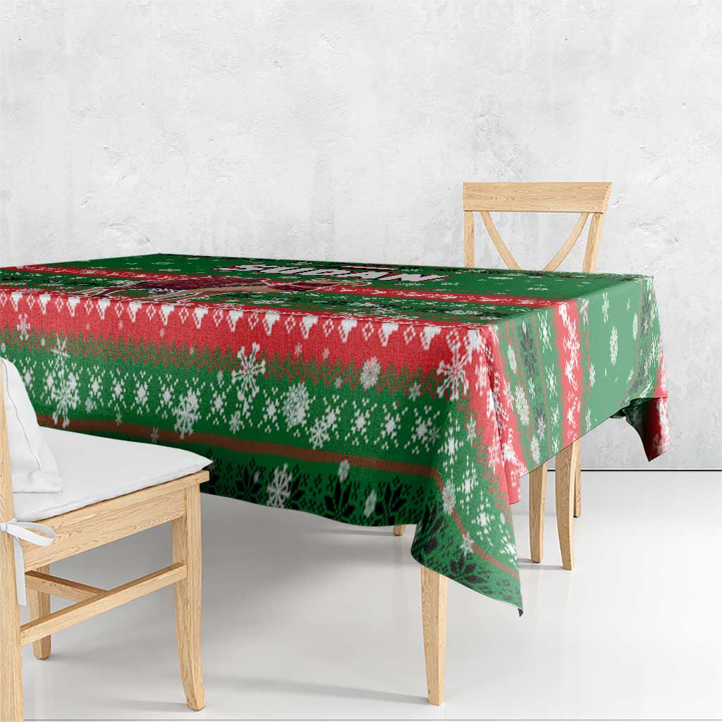 Sudan Christmas Tablecloth with Green Red Xmas Camel Snowflake and Coat of Arms - Wonder Print Shop