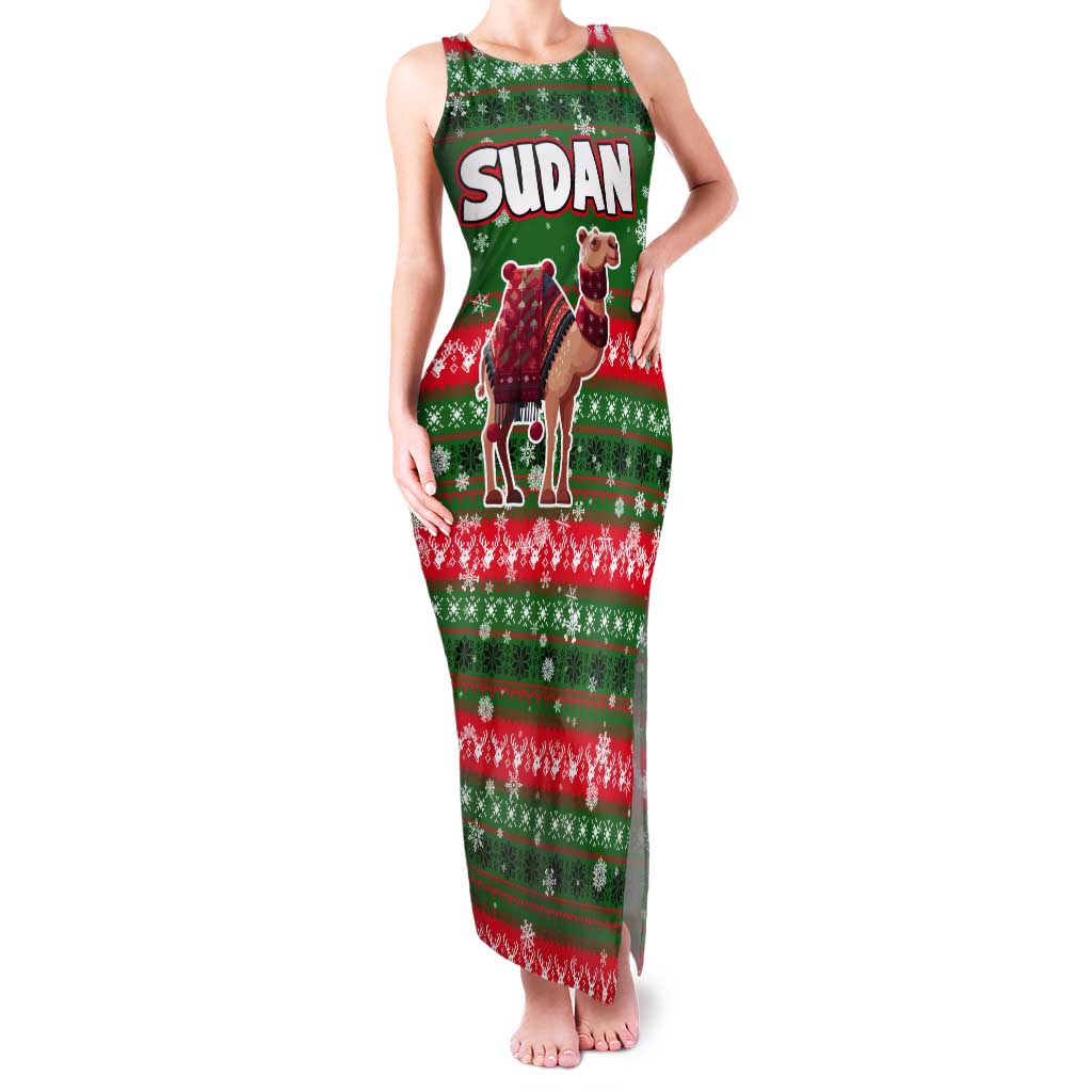 Sudan Christmas Tank Maxi Dress with Green Red Xmas Camel Snowflake and Coat of Arms - Wonder Print Shop