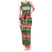 Sudan Christmas Tank Maxi Dress with Green Red Xmas Camel Snowflake and Coat of Arms - Wonder Print Shop