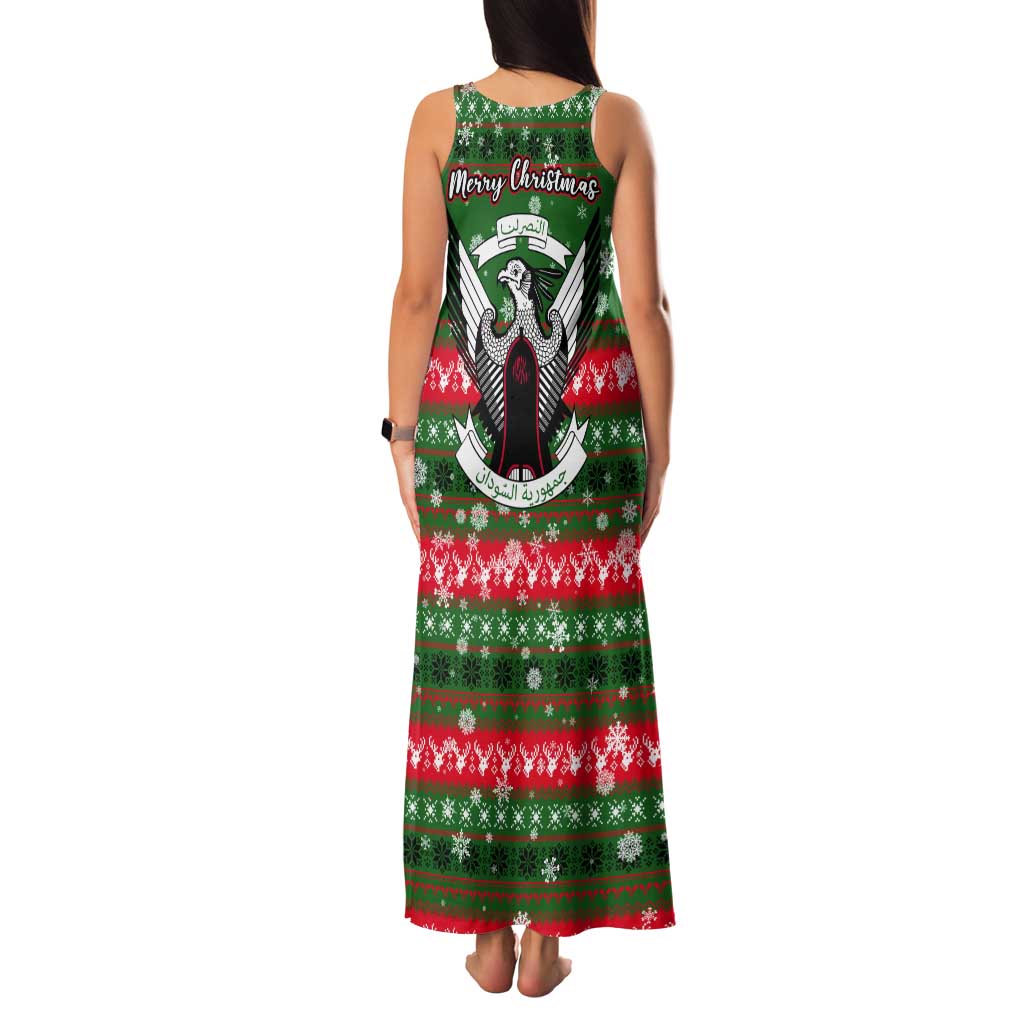 Sudan Christmas Tank Maxi Dress with Green Red Xmas Camel Snowflake and Coat of Arms - Wonder Print Shop