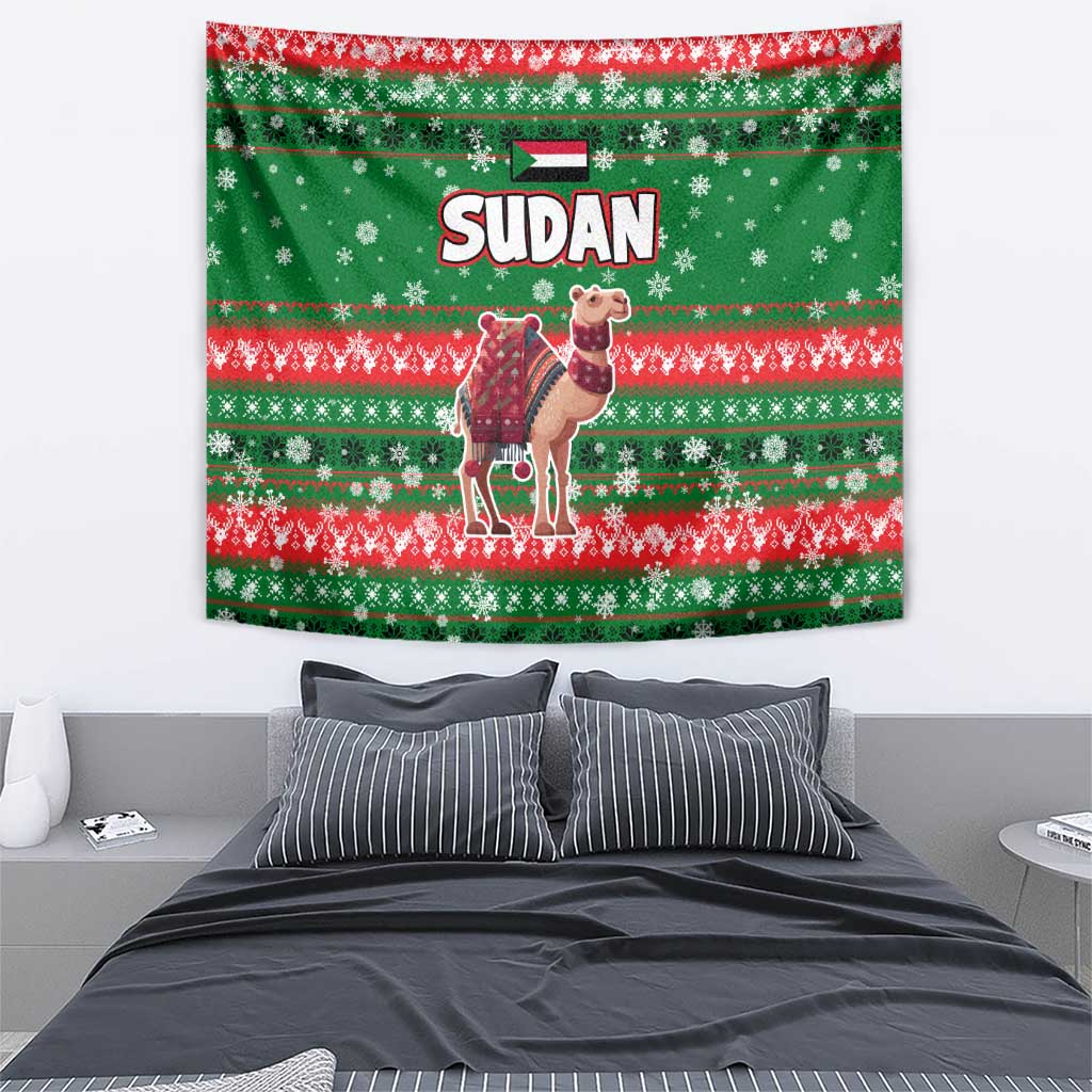 Sudan Christmas Tapestry with Green Red Xmas Camel Snowflake and Coat of Arms - Wonder Print Shop