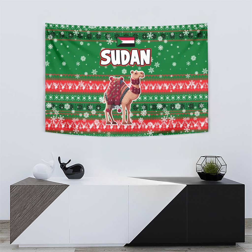 Sudan Christmas Tapestry with Green Red Xmas Camel Snowflake and Coat of Arms - Wonder Print Shop