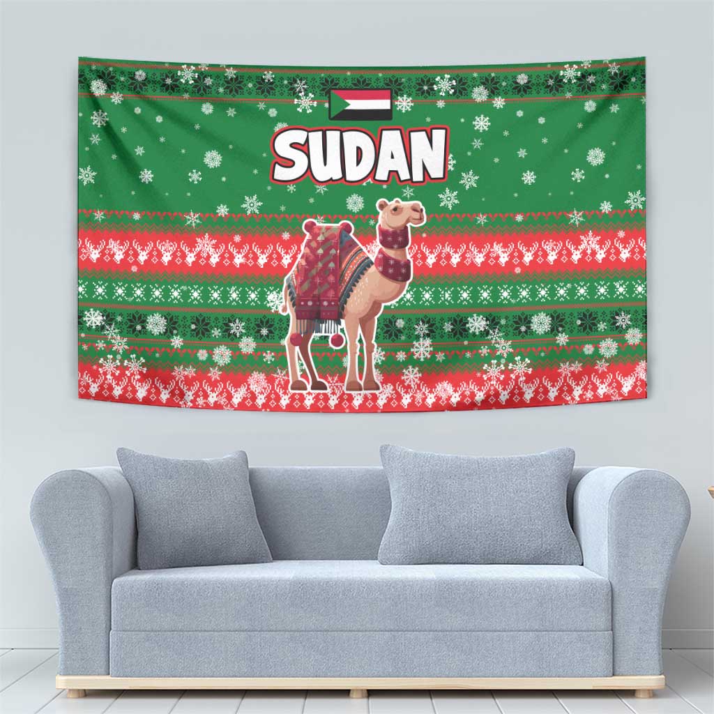 Sudan Christmas Tapestry with Green Red Xmas Camel Snowflake and Coat of Arms - Wonder Print Shop