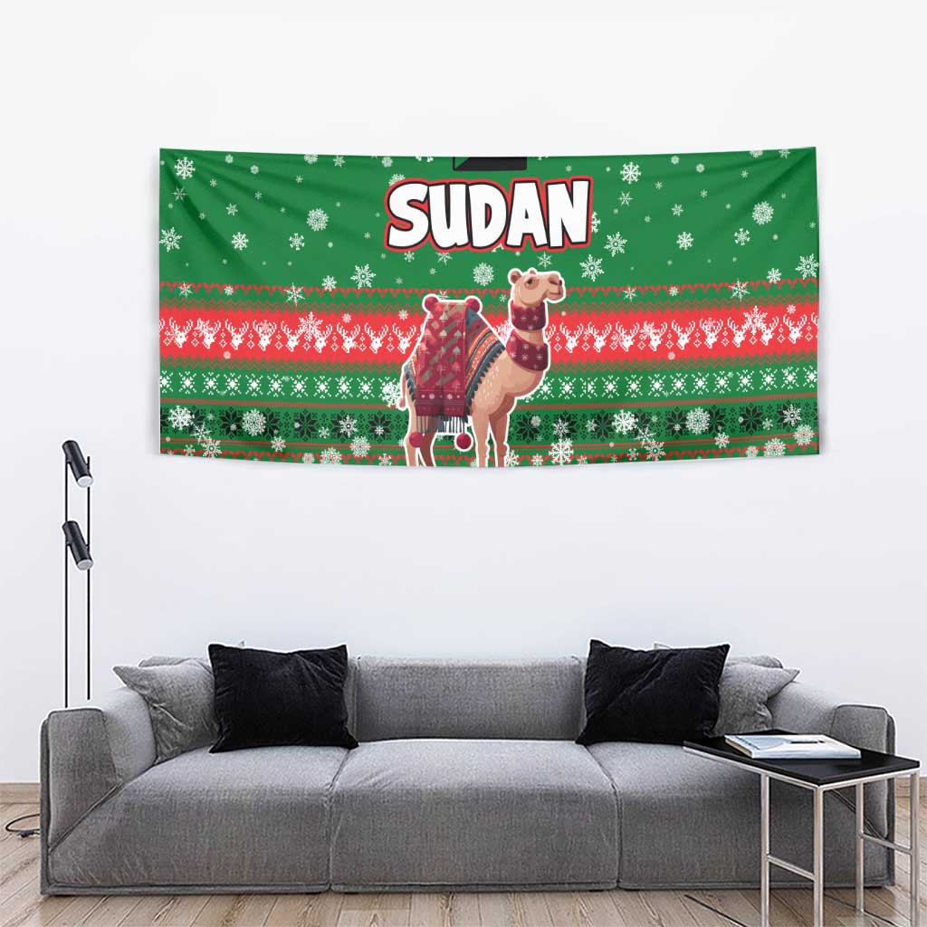 Sudan Christmas Tapestry with Green Red Xmas Camel Snowflake and Coat of Arms - Wonder Print Shop