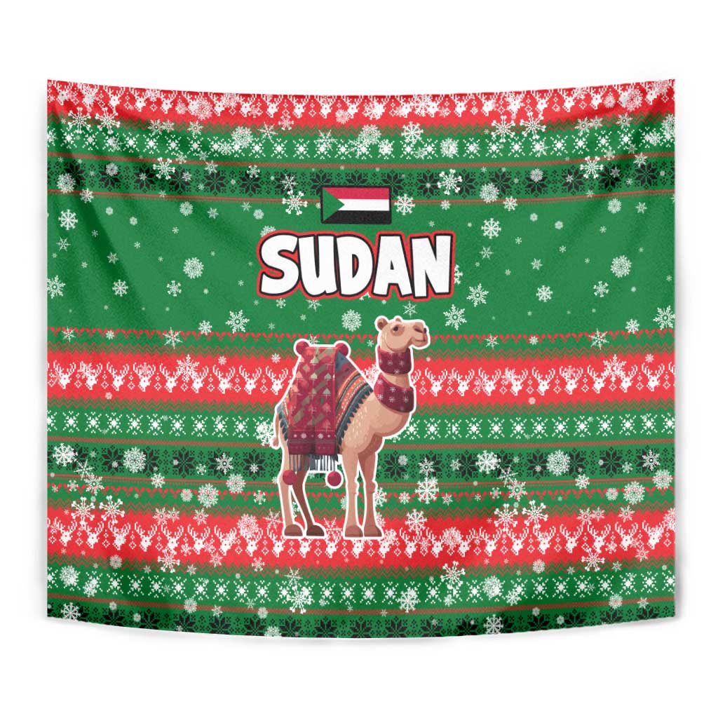 Sudan Christmas Tapestry with Green Red Xmas Camel Snowflake and Coat of Arms - Wonder Print Shop