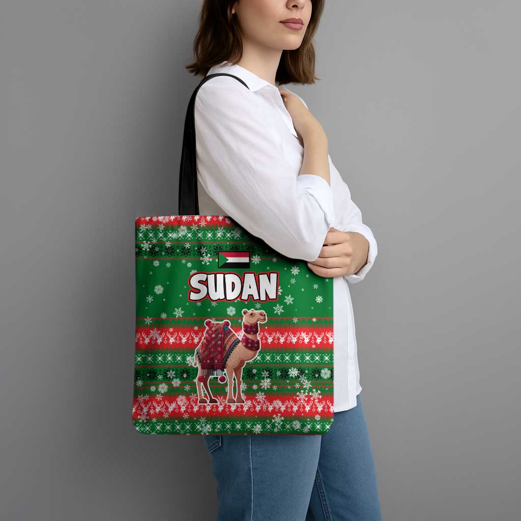 Sudan Christmas Tote Bag with Green Red Xmas Camel Snowflake and Coat of Arms - Wonder Print Shop