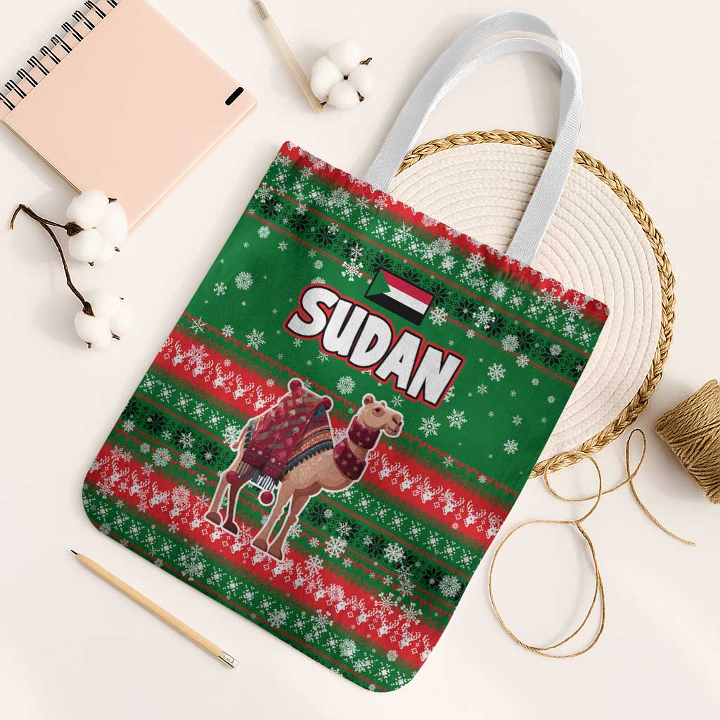 Sudan Christmas Tote Bag with Green Red Xmas Camel Snowflake and Coat of Arms - Wonder Print Shop
