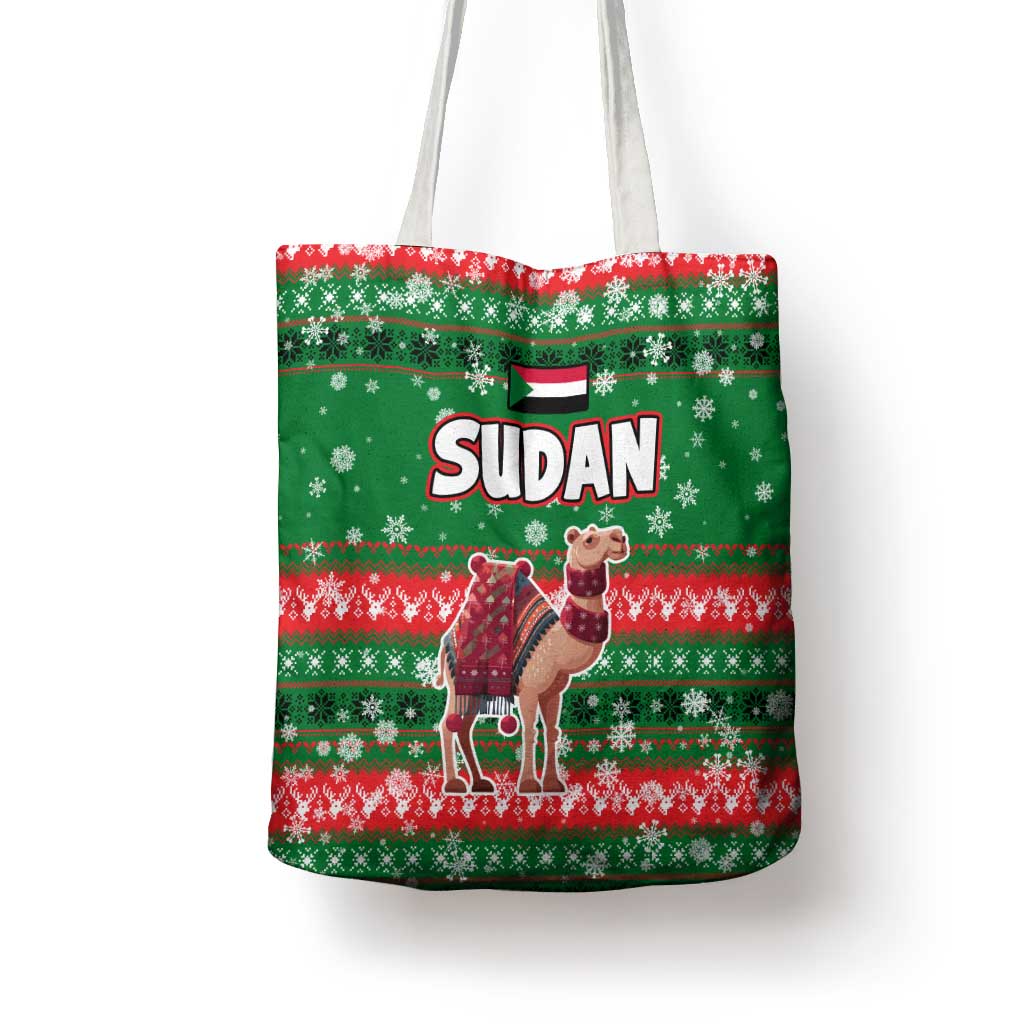 Sudan Christmas Tote Bag with Green Red Xmas Camel Snowflake and Coat of Arms - Wonder Print Shop