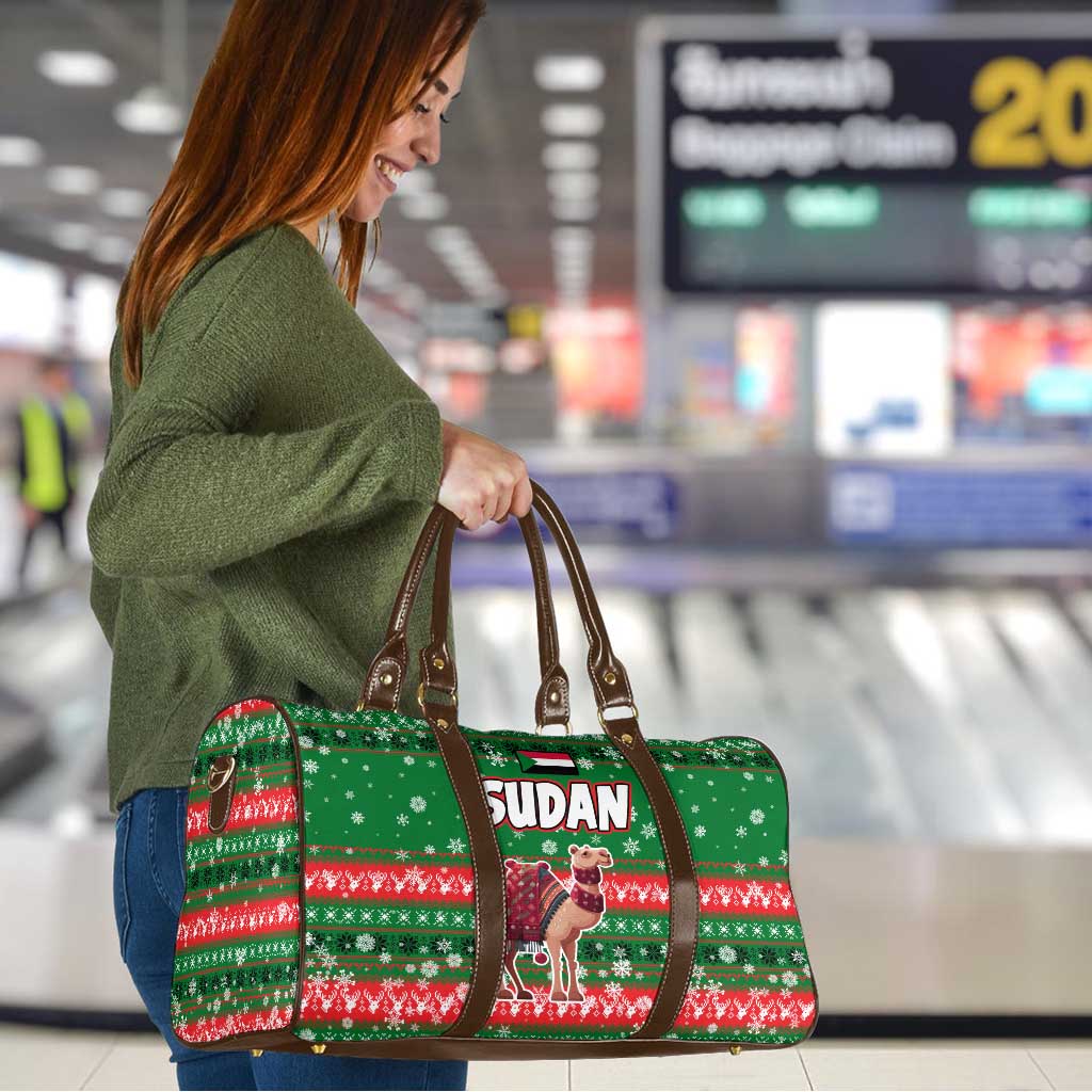 Sudan Christmas Travel Bag with Green Red Xmas Camel Snowflake and Coat of Arms - Wonder Print Shop