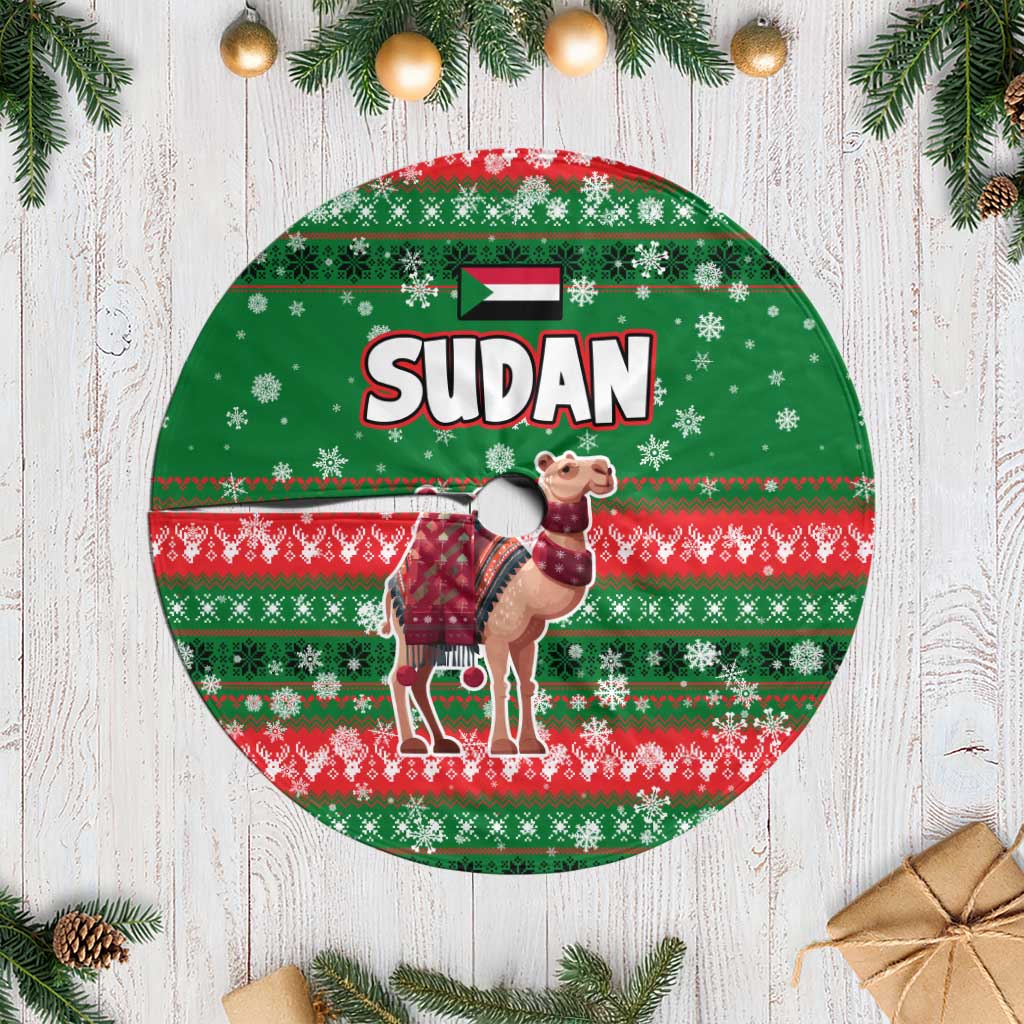 Sudan Christmas Tree Skirt with Green Red Xmas Camel Snowflake and Coat of Arms - Wonder Print Shop