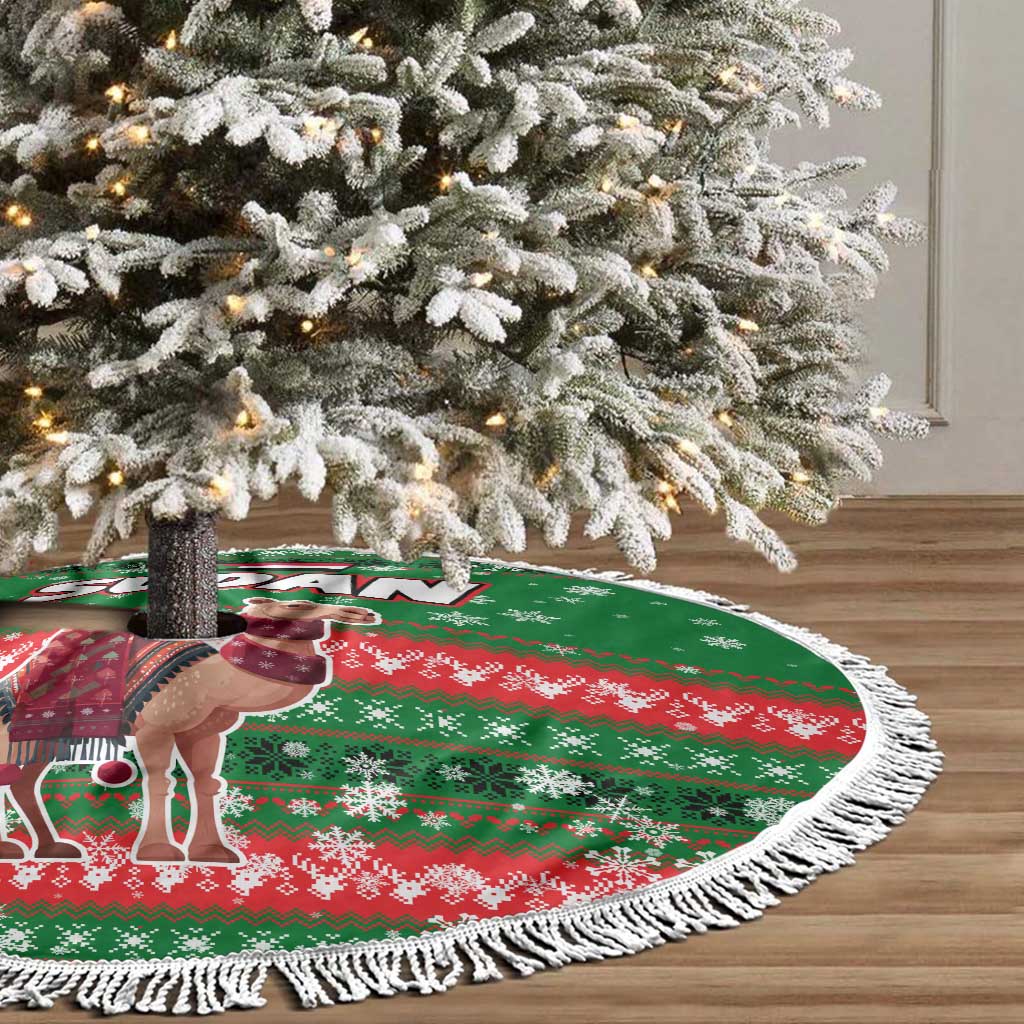 Sudan Christmas Tree Skirt with Green Red Xmas Camel Snowflake and Coat of Arms - Wonder Print Shop