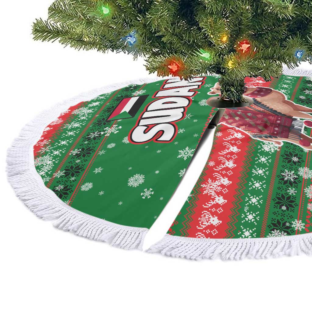 Sudan Christmas Tree Skirt with Green Red Xmas Camel Snowflake and Coat of Arms - Wonder Print Shop