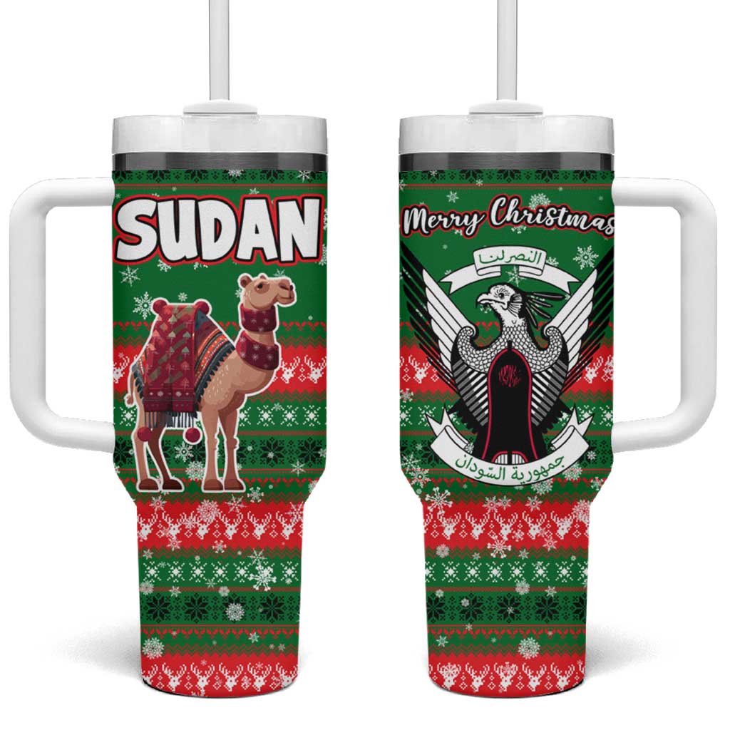 Sudan Christmas Tumbler With Handle with Green Red Xmas Camel Snowflake and Coat of Arms - Wonder Print Shop