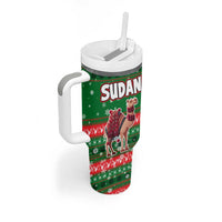 Sudan Christmas Tumbler With Handle with Green Red Xmas Camel Snowflake and Coat of Arms - Wonder Print Shop