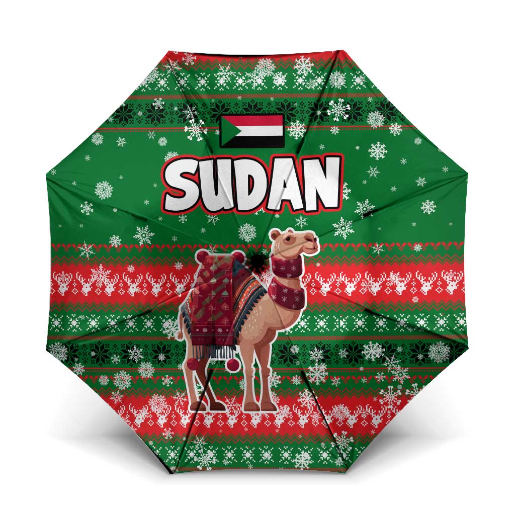 Sudan Christmas Umbrella with Green Red Xmas Camel Snowflake and Coat of Arms - Wonder Print Shop
