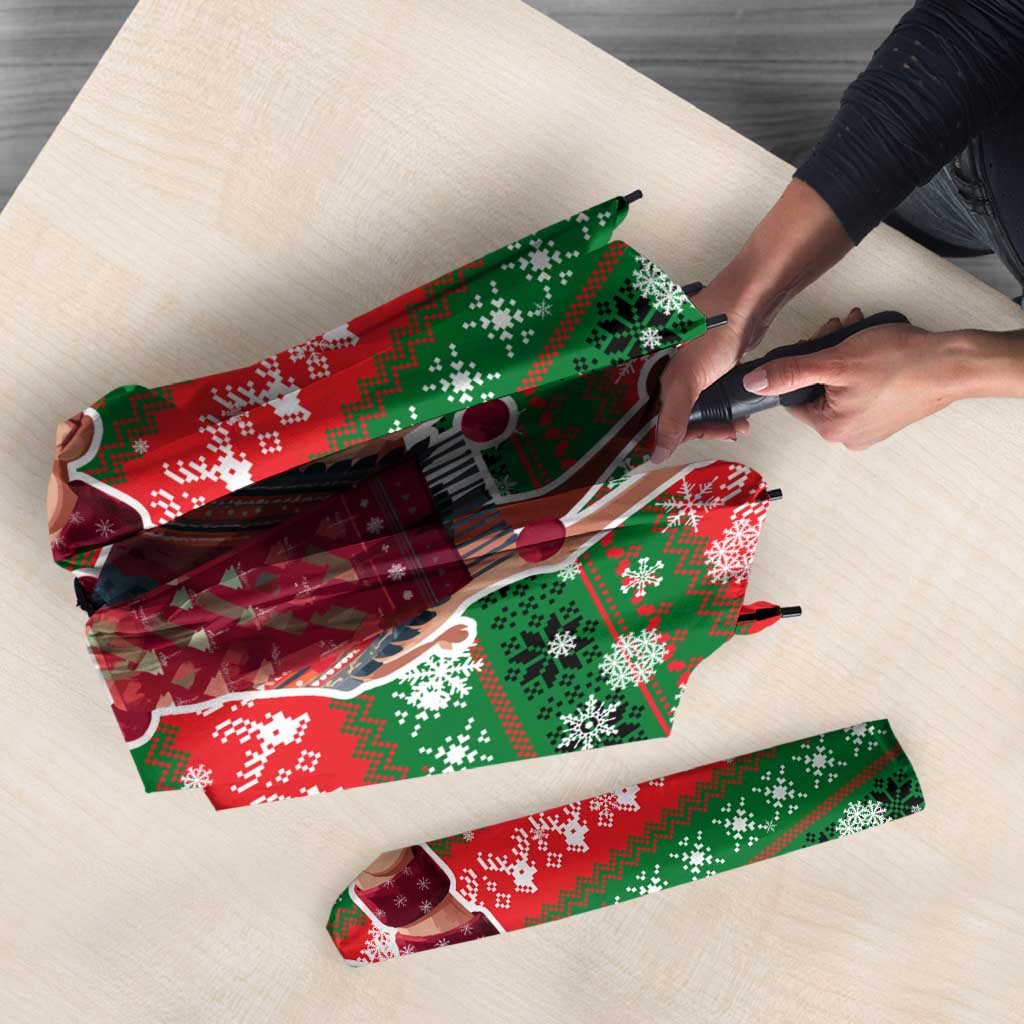 Sudan Christmas Umbrella with Green Red Xmas Camel Snowflake and Coat of Arms - Wonder Print Shop