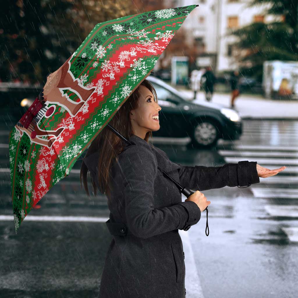 Sudan Christmas Umbrella with Green Red Xmas Camel Snowflake and Coat of Arms - Wonder Print Shop