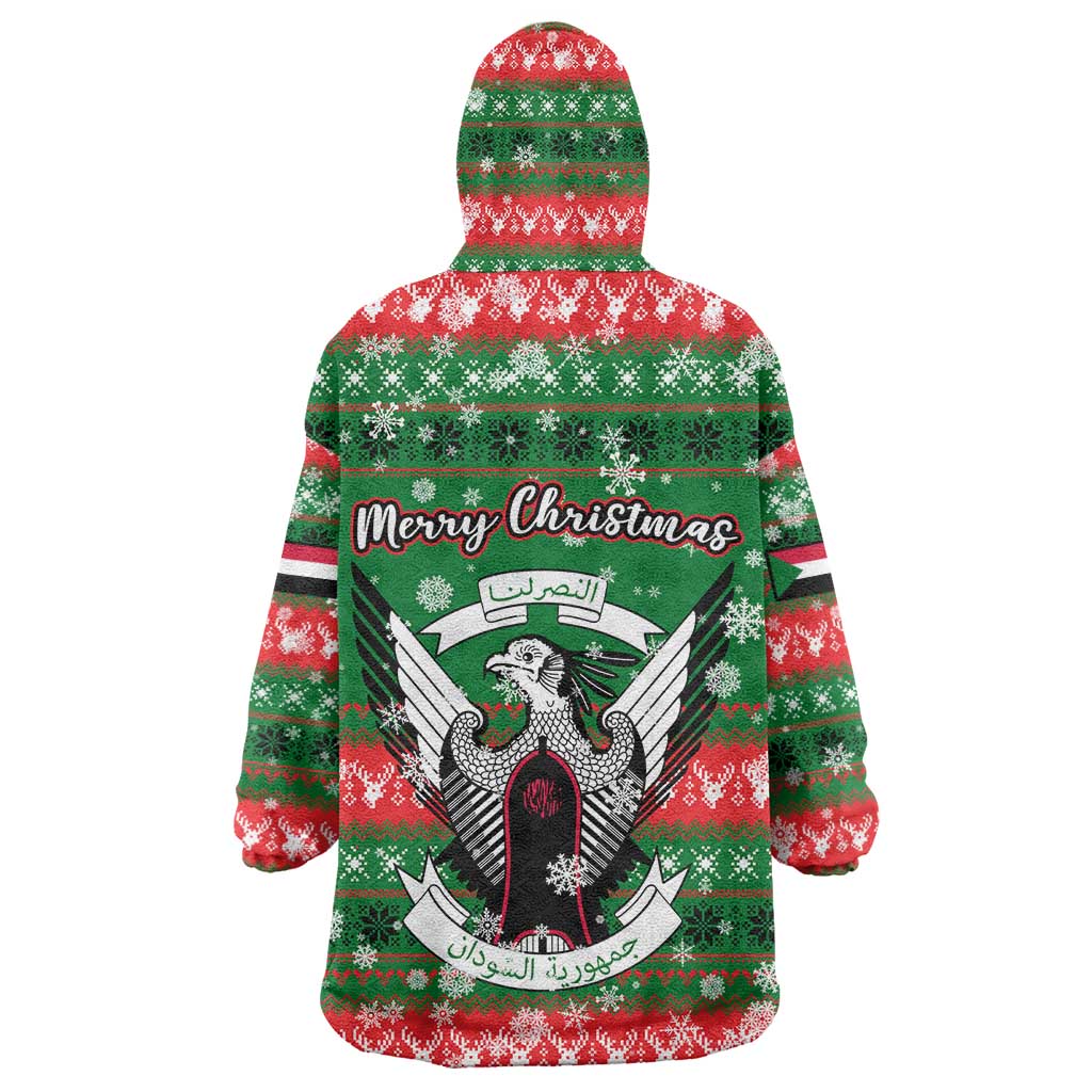 Sudan Christmas Wearable Blanket Hoodie with Green Red Xmas Camel Snowflake and Coat of Arms - Wonder Print Shop
