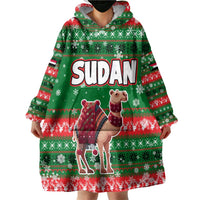 Sudan Christmas Wearable Blanket Hoodie with Green Red Xmas Camel Snowflake and Coat of Arms - Wonder Print Shop