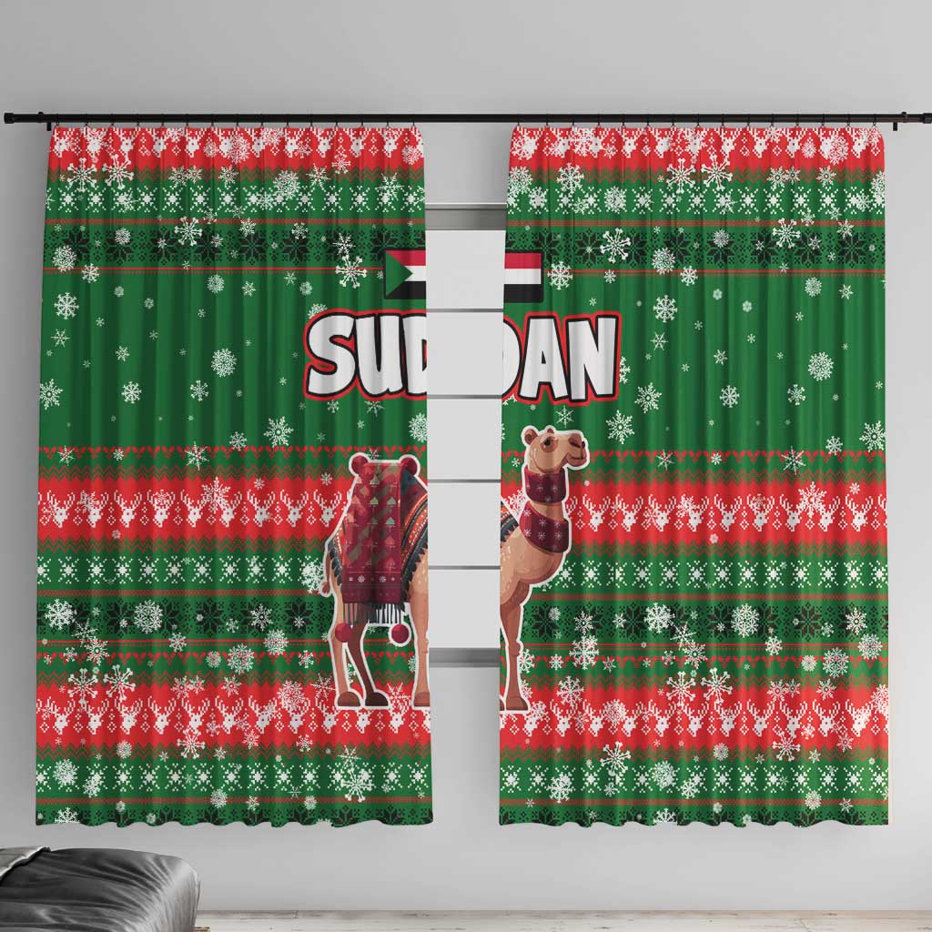 Sudan Christmas Window Curtain with Green Red Xmas Camel Snowflake and Coat of Arms - Wonder Print Shop