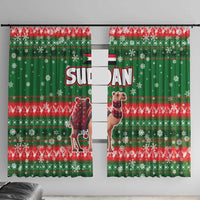 Sudan Christmas Window Curtain with Green Red Xmas Camel Snowflake and Coat of Arms - Wonder Print Shop