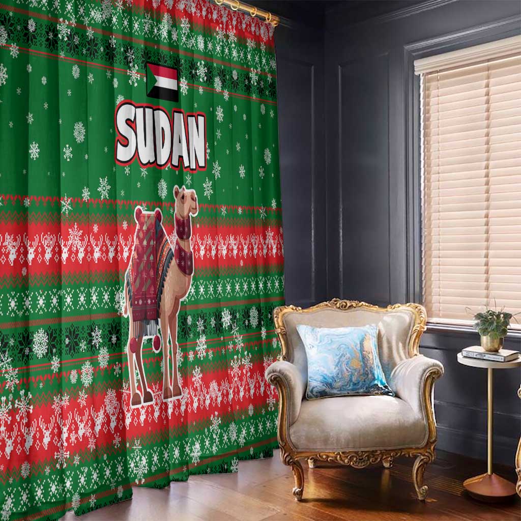 Sudan Christmas Window Curtain with Green Red Xmas Camel Snowflake and Coat of Arms - Wonder Print Shop