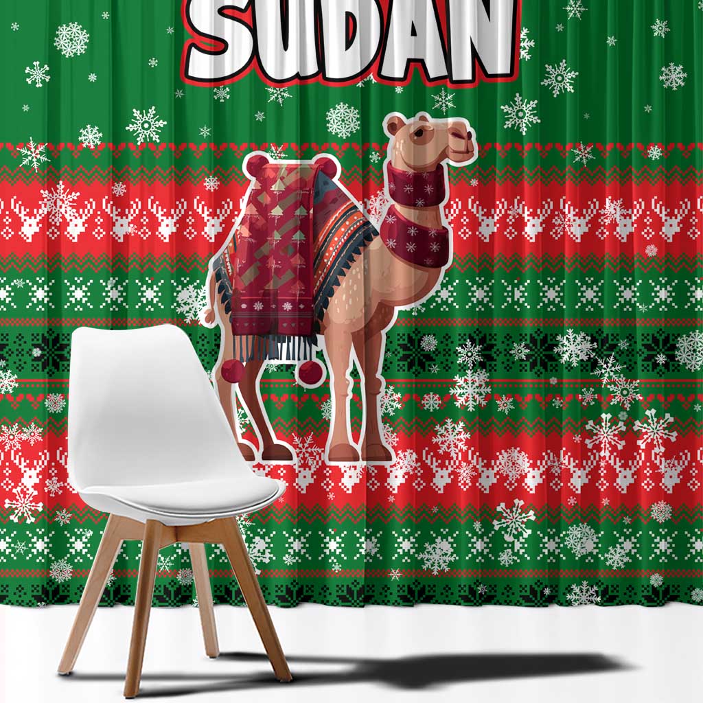 Sudan Christmas Window Curtain with Green Red Xmas Camel Snowflake and Coat of Arms - Wonder Print Shop