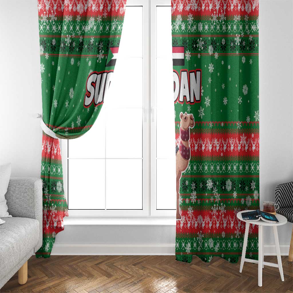 Sudan Christmas Window Curtain with Green Red Xmas Camel Snowflake and Coat of Arms - Wonder Print Shop