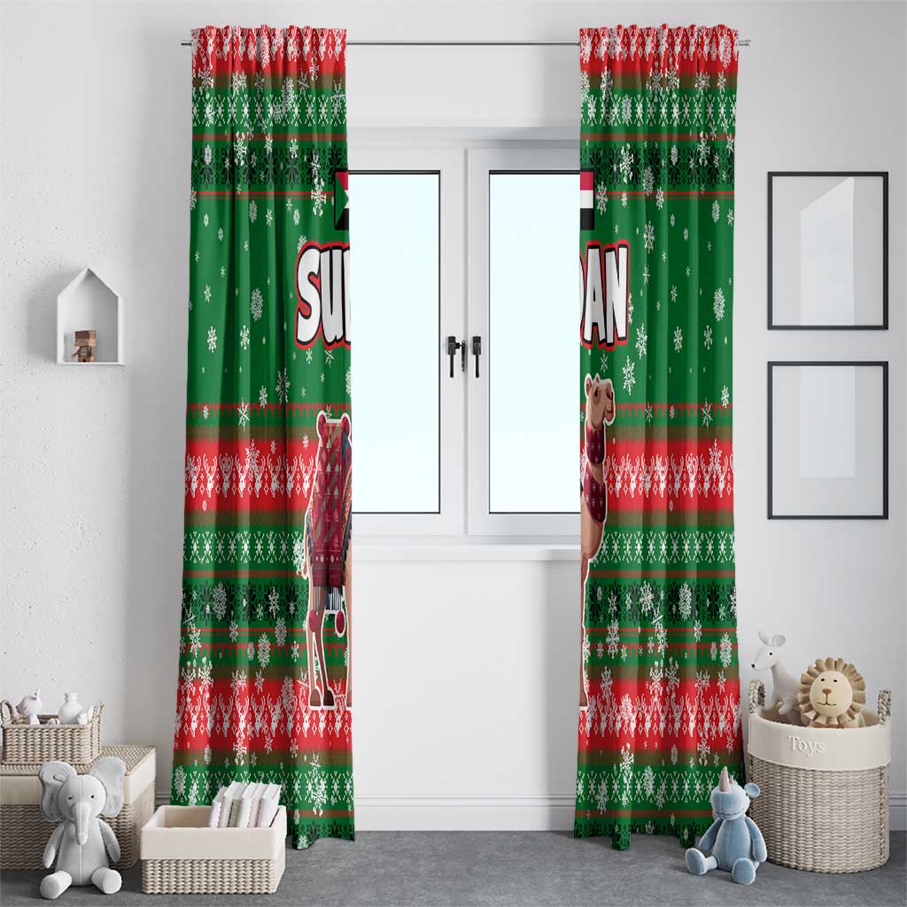Sudan Christmas Window Curtain with Green Red Xmas Camel Snowflake and Coat of Arms - Wonder Print Shop