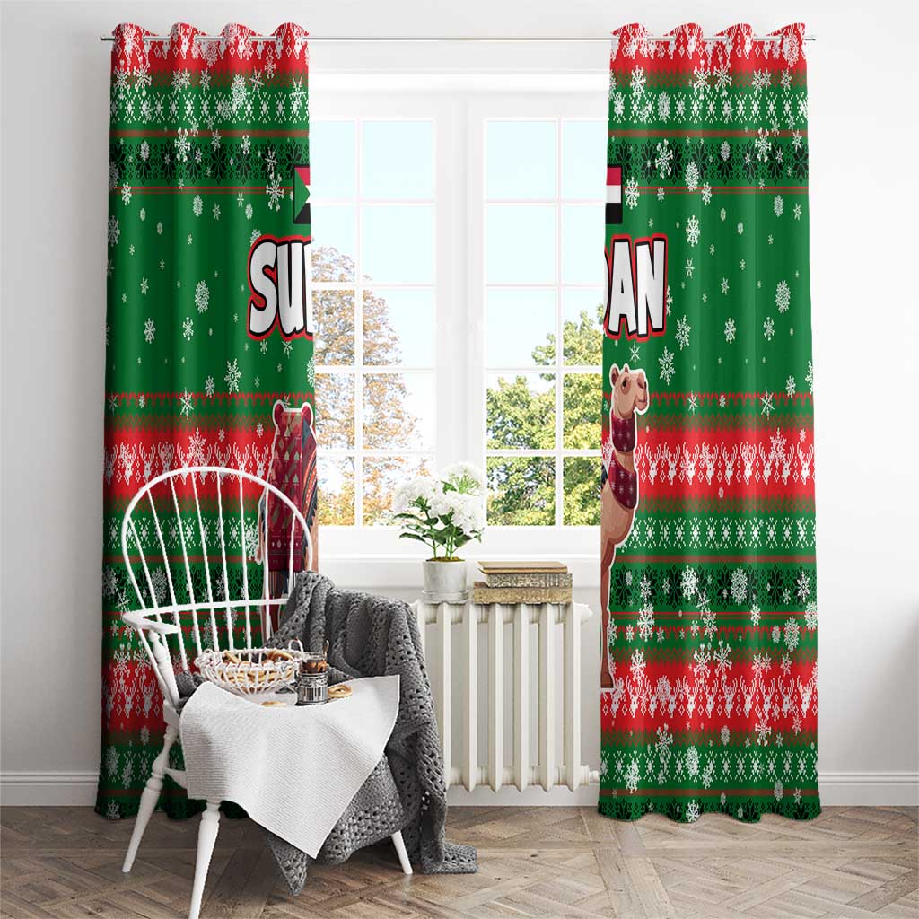 Sudan Christmas Window Curtain with Green Red Xmas Camel Snowflake and Coat of Arms - Wonder Print Shop