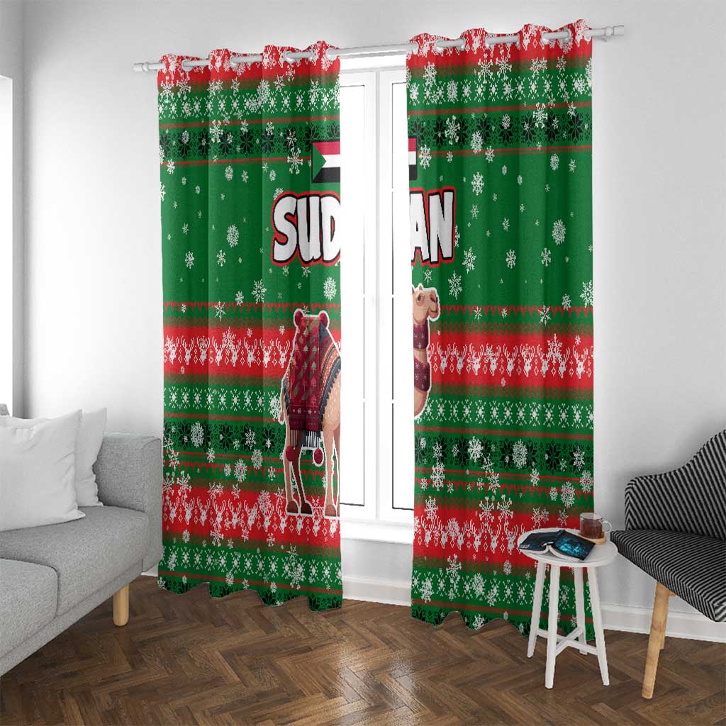 Sudan Christmas Window Curtain with Green Red Xmas Camel Snowflake and Coat of Arms - Wonder Print Shop