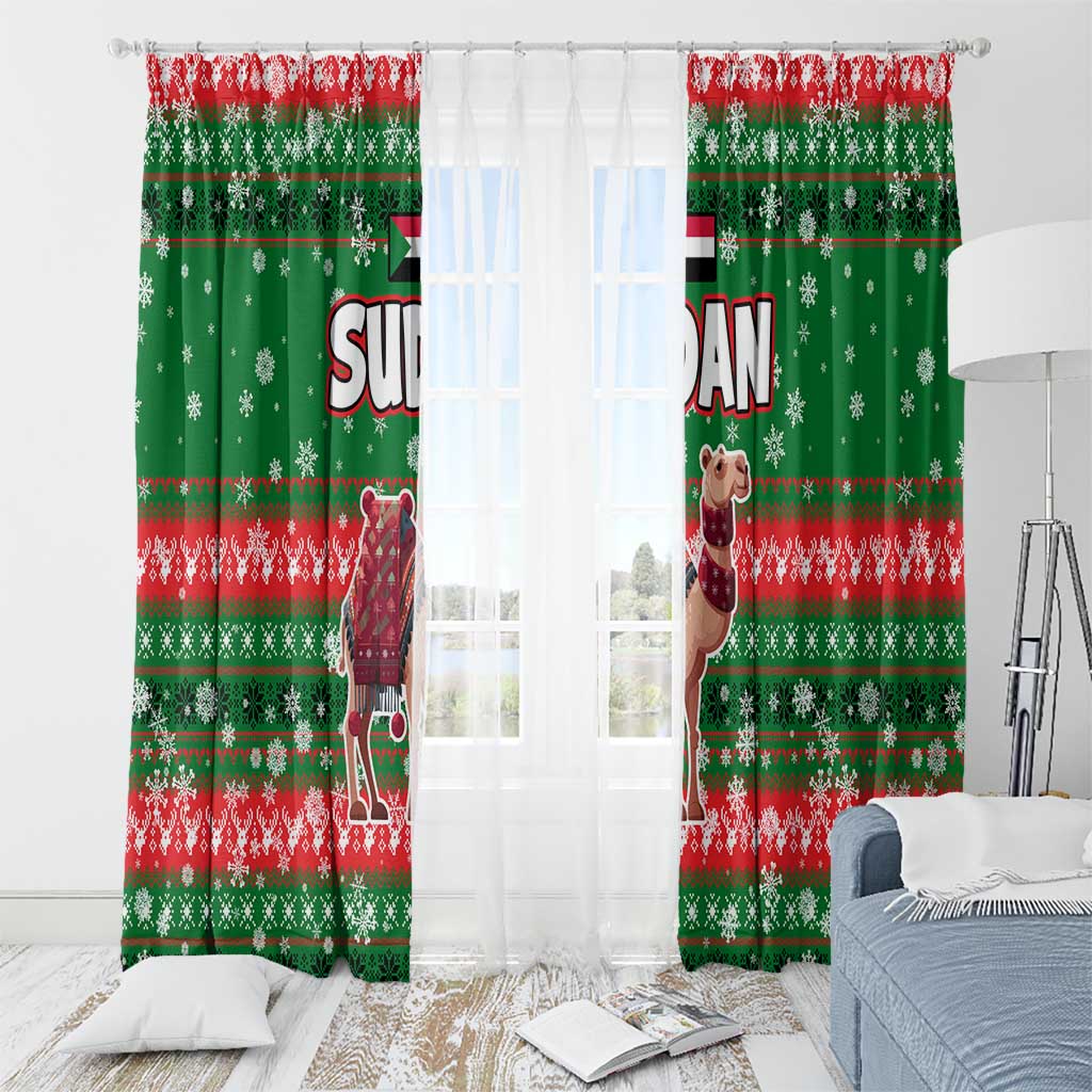 Sudan Christmas Window Curtain with Green Red Xmas Camel Snowflake and Coat of Arms - Wonder Print Shop