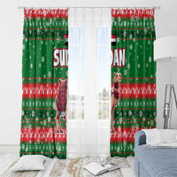 Sudan Christmas Window Curtain with Green Red Xmas Camel Snowflake and Coat of Arms - Wonder Print Shop