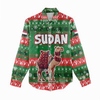 Sudan Christmas Women Casual Shirt with Green Red Xmas Camel Snowflake and Coat of Arms - Wonder Print Shop