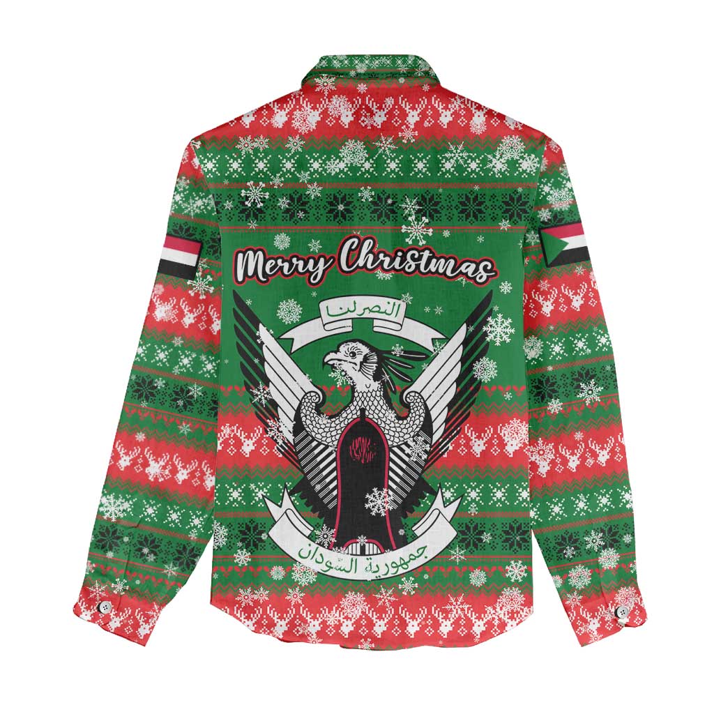 Sudan Christmas Women Casual Shirt with Green Red Xmas Camel Snowflake and Coat of Arms - Wonder Print Shop