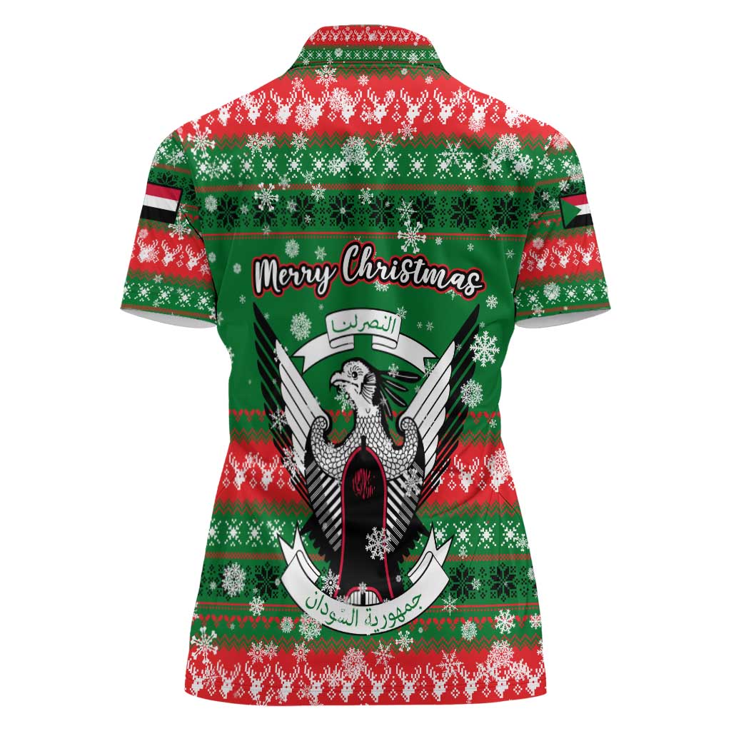Sudan Christmas Women Polo Shirt with Green Red Xmas Camel Snowflake and Coat of Arms - Wonder Print Shop