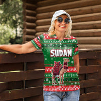 Sudan Christmas Women Polo Shirt with Green Red Xmas Camel Snowflake and Coat of Arms - Wonder Print Shop