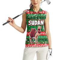 Sudan Christmas Women Sleeveless Polo Shirt with Green Red Xmas Camel Snowflake and Coat of Arms - Wonder Print Shop