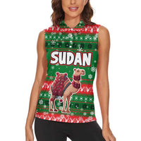 Sudan Christmas Women Sleeveless Polo Shirt with Green Red Xmas Camel Snowflake and Coat of Arms - Wonder Print Shop