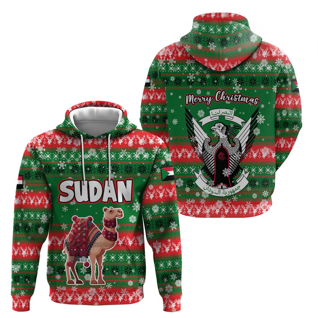 Sudan Christmas Zip Hoodie with Green Red Xmas Camel Snowflake and Coat of Arms - Wonder Print Shop