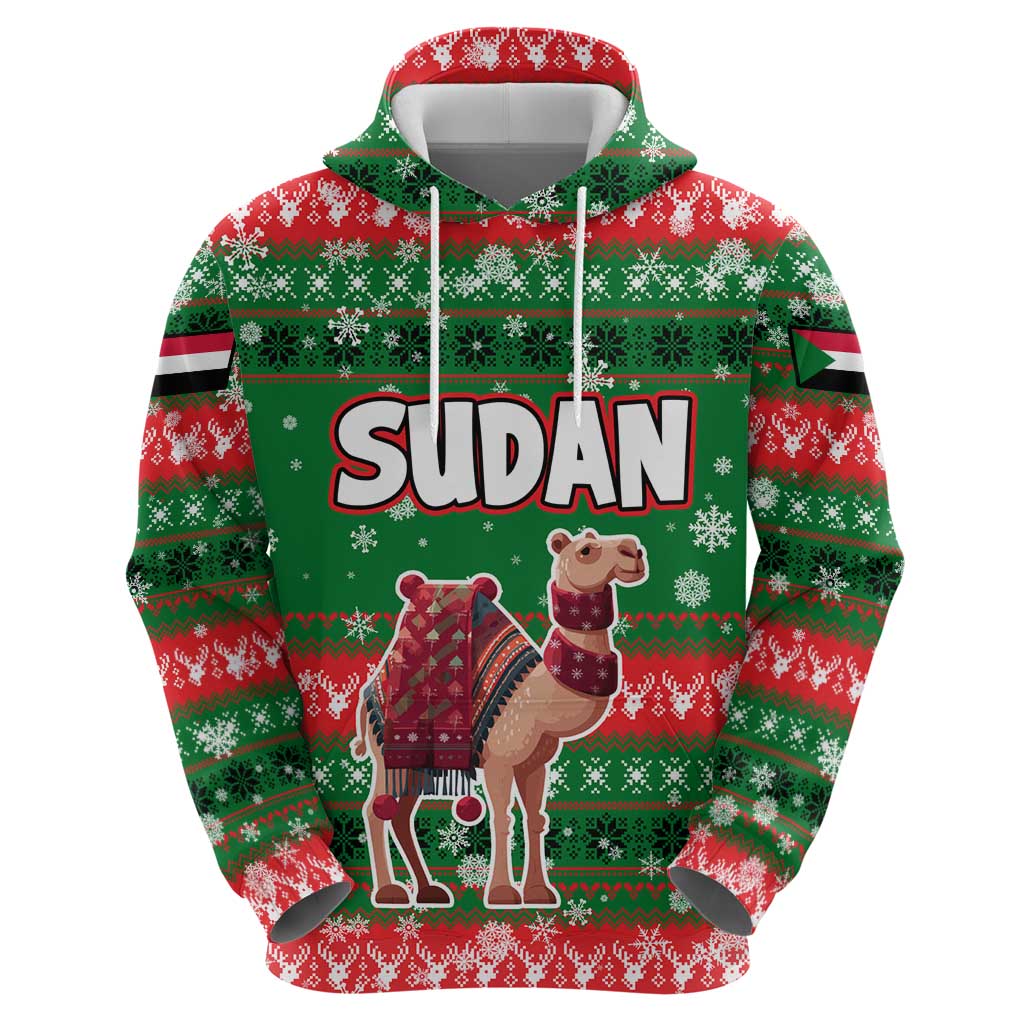 Sudan Christmas Zip Hoodie with Green Red Xmas Camel Snowflake and Coat of Arms - Wonder Print Shop