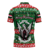 Sudan Christmas Zipper Polo Shirt with Green Red Xmas Camel Snowflake and Coat of Arms - Wonder Print Shop