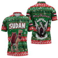 Sudan Christmas Zipper Polo Shirt with Green Red Xmas Camel Snowflake and Coat of Arms - Wonder Print Shop